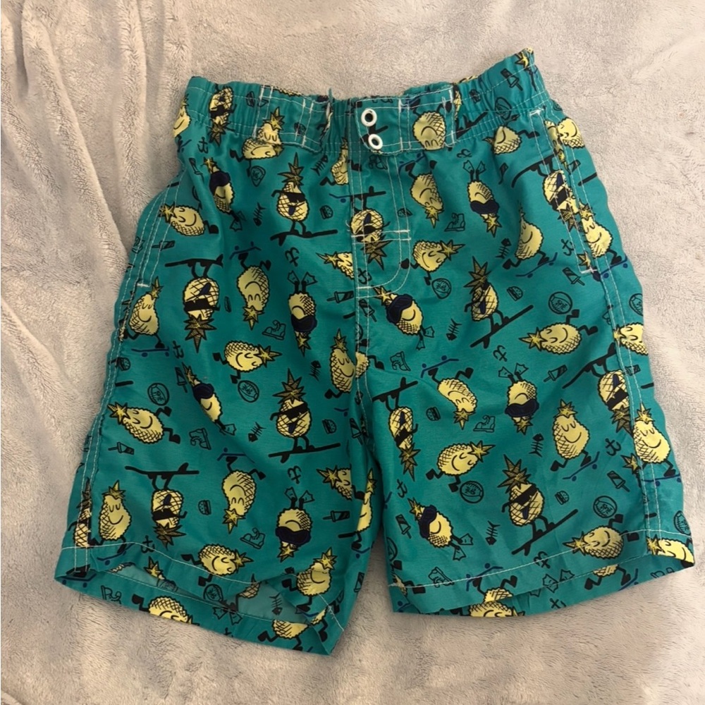 Teal Shorts with Yellow Cartoon Print